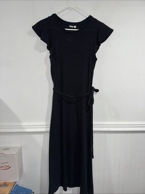 Gap Classic Black Stripe Maxi Dress Tie Waist XS NEW